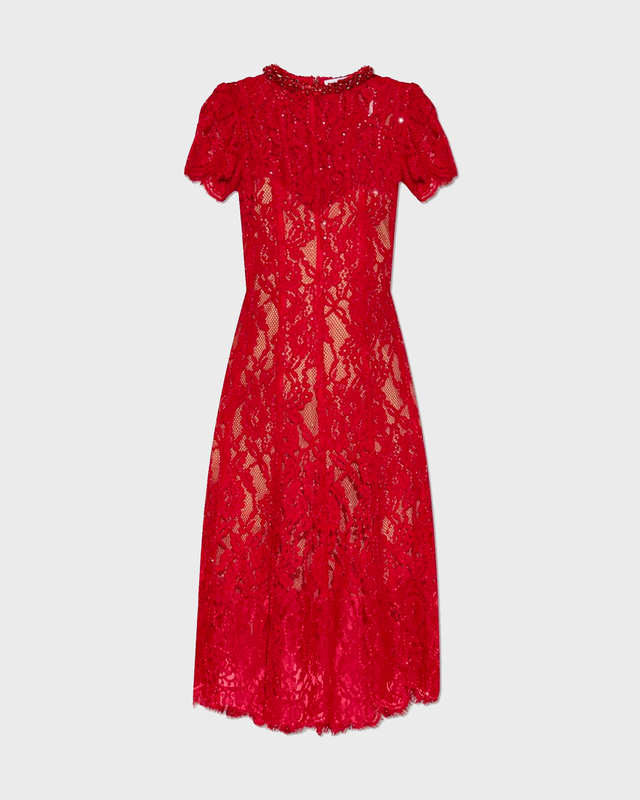 Self-Portrait Dress Sequin Lace Midi Röd UK 14 (EUR 42)