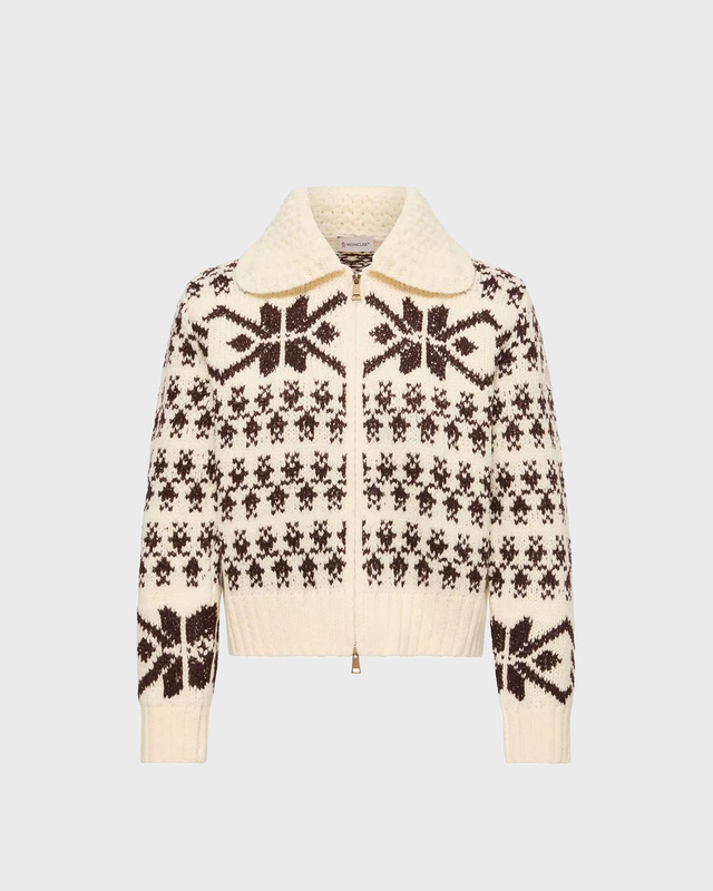 Cardigan Jacquard Sequin Zip-Up Light Beige
