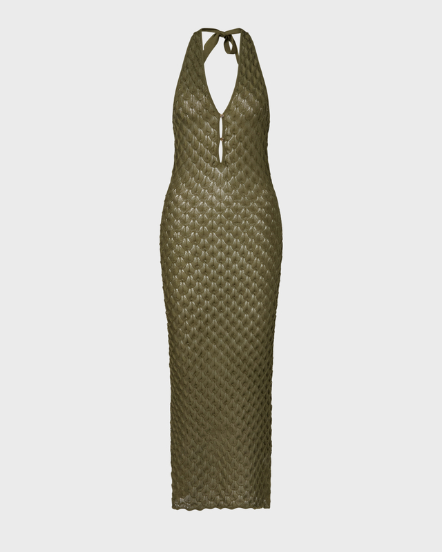 Kjole Esra Knitted Halterneck Maxi Oliv
