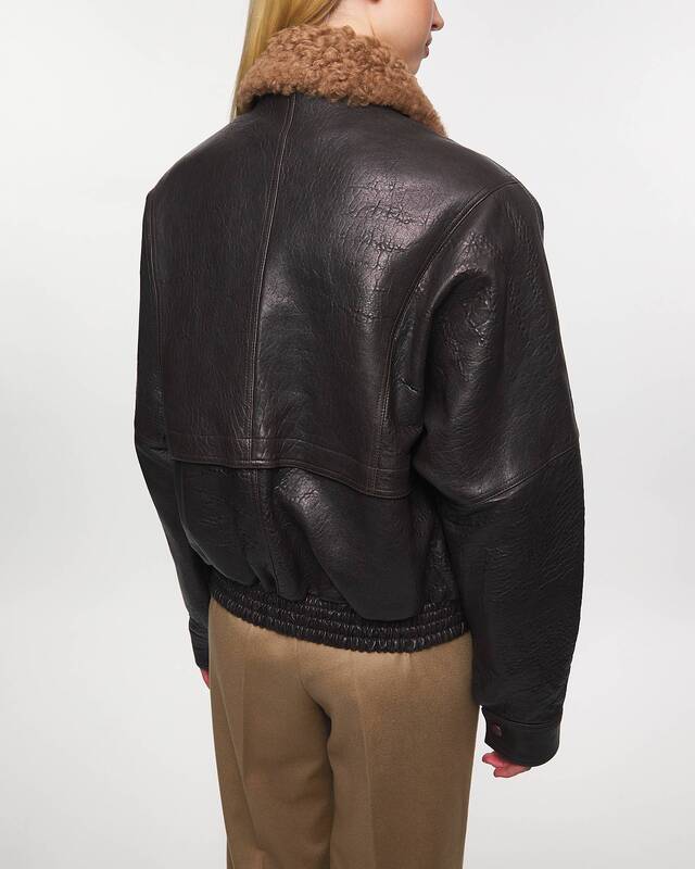 Magda Butrym Jacket Vintage Embossed Leather Bomber Brown FR 40 (EUR 38)