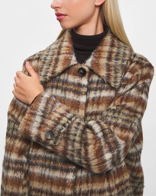 Rodebjer Coat Aida Brushed Check Brown XS