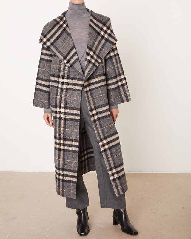 checked wool overcoat