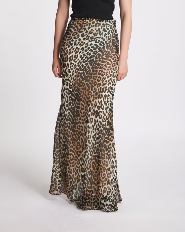 Ganni Skirt Printed Chiffon Maxi Leopard 40