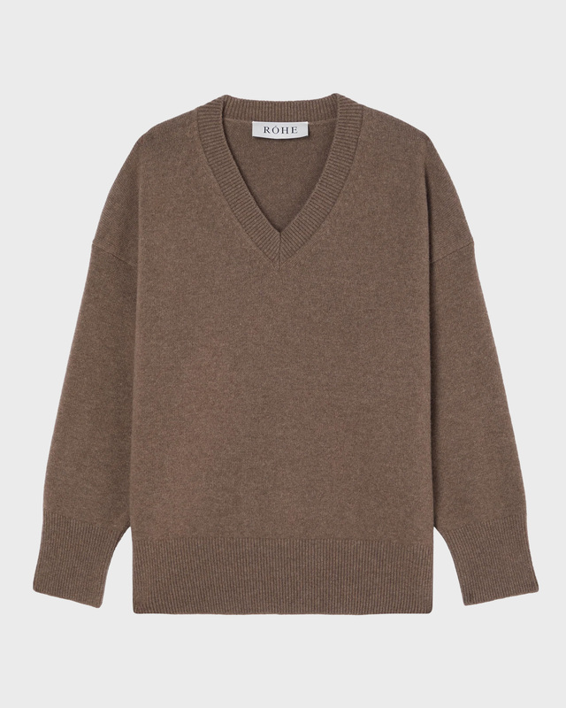 RÓHE Tröja Classic V-Neck Jumper Taupe 38