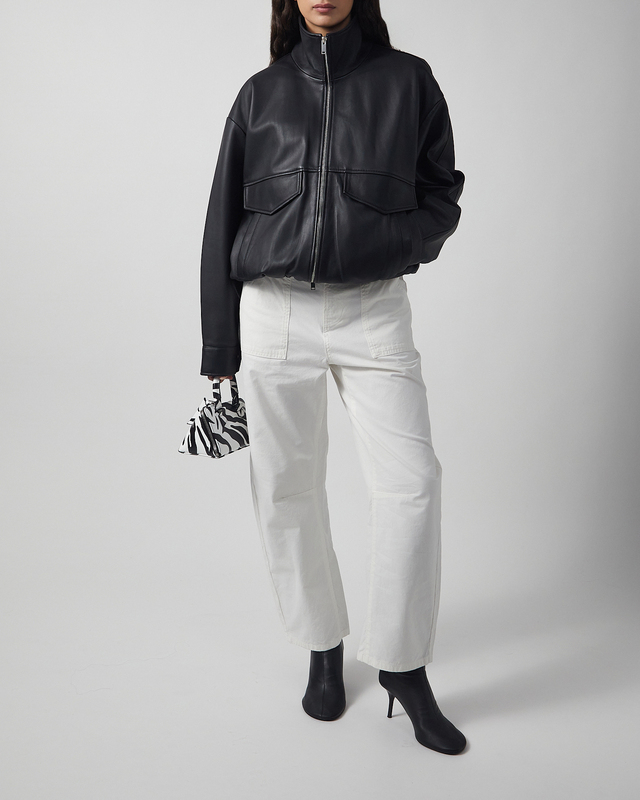 Jacket Leather Funnel Neck Black