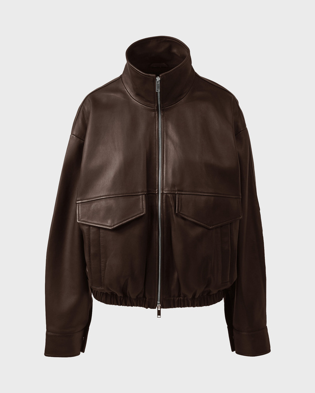 Jacka Leather Funnel Neck Dark Brown
