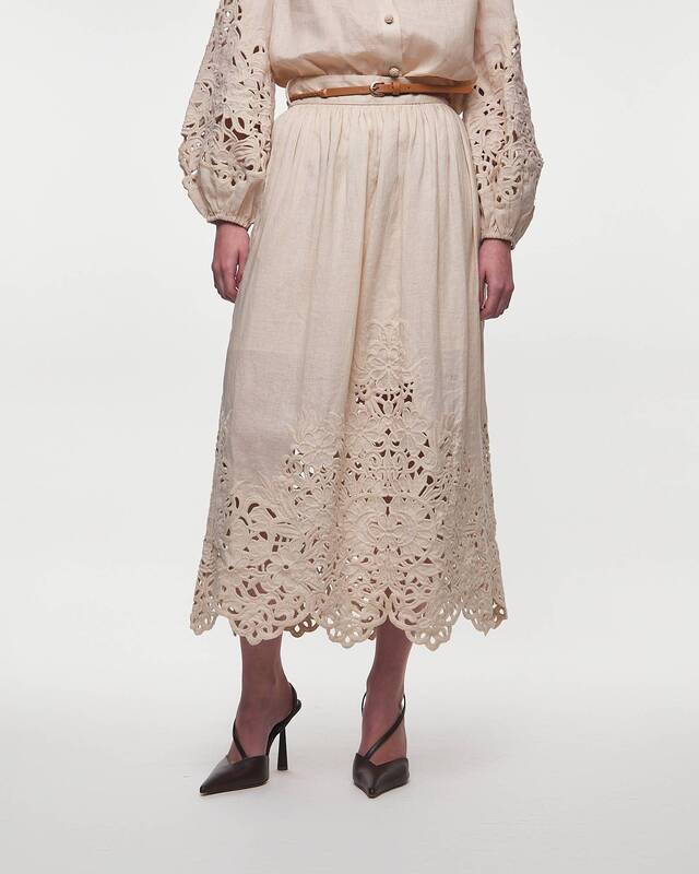 ZIMMERMANN Kjol Wylie Embroidered Midi  Creme 1 (S-M)