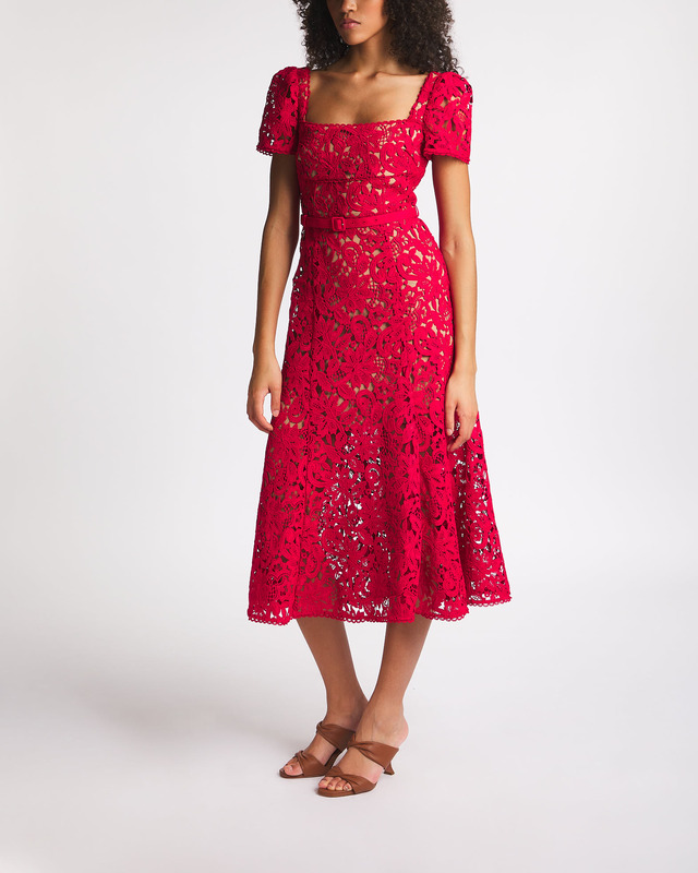 Self-Portrait Klänning Red Floral Lace Midi Röd UK 8 (EUR 36)