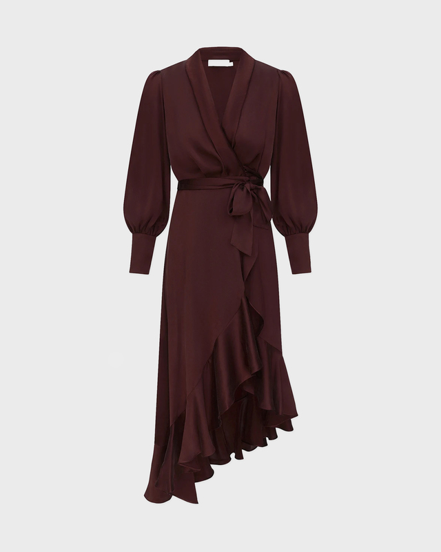 Dress Silk Wrap Midi  Mahogny 