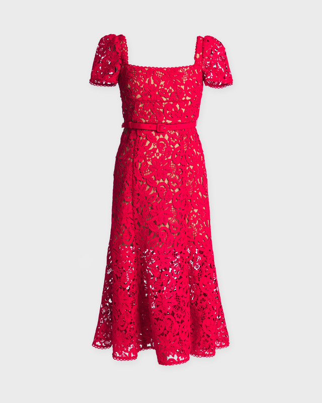 Self-Portrait Dress Red Floral Lace Midi Röd UK 8 (EUR 36)