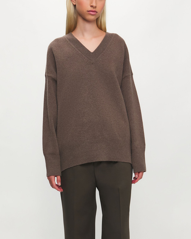 RÓHE Tröja Classic V-Neck Jumper Taupe 38