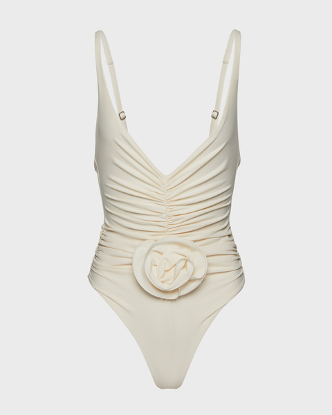 Ruched flower swimsuit Cream 1