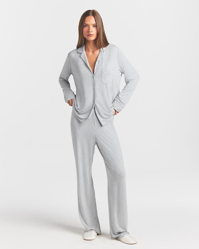 Pyjamassett Sleep Long Sleeve Button Up Light Heather Grey