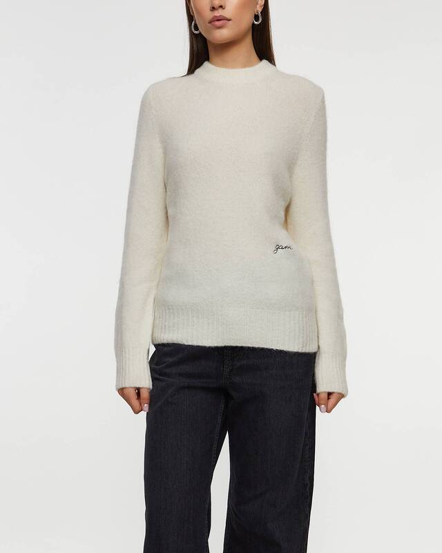 Ganni Sweater Brushed Alpaca O-Neck Egret L