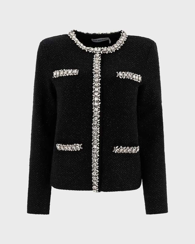 Self-Portrait Cardigan Knit Sequin Black S