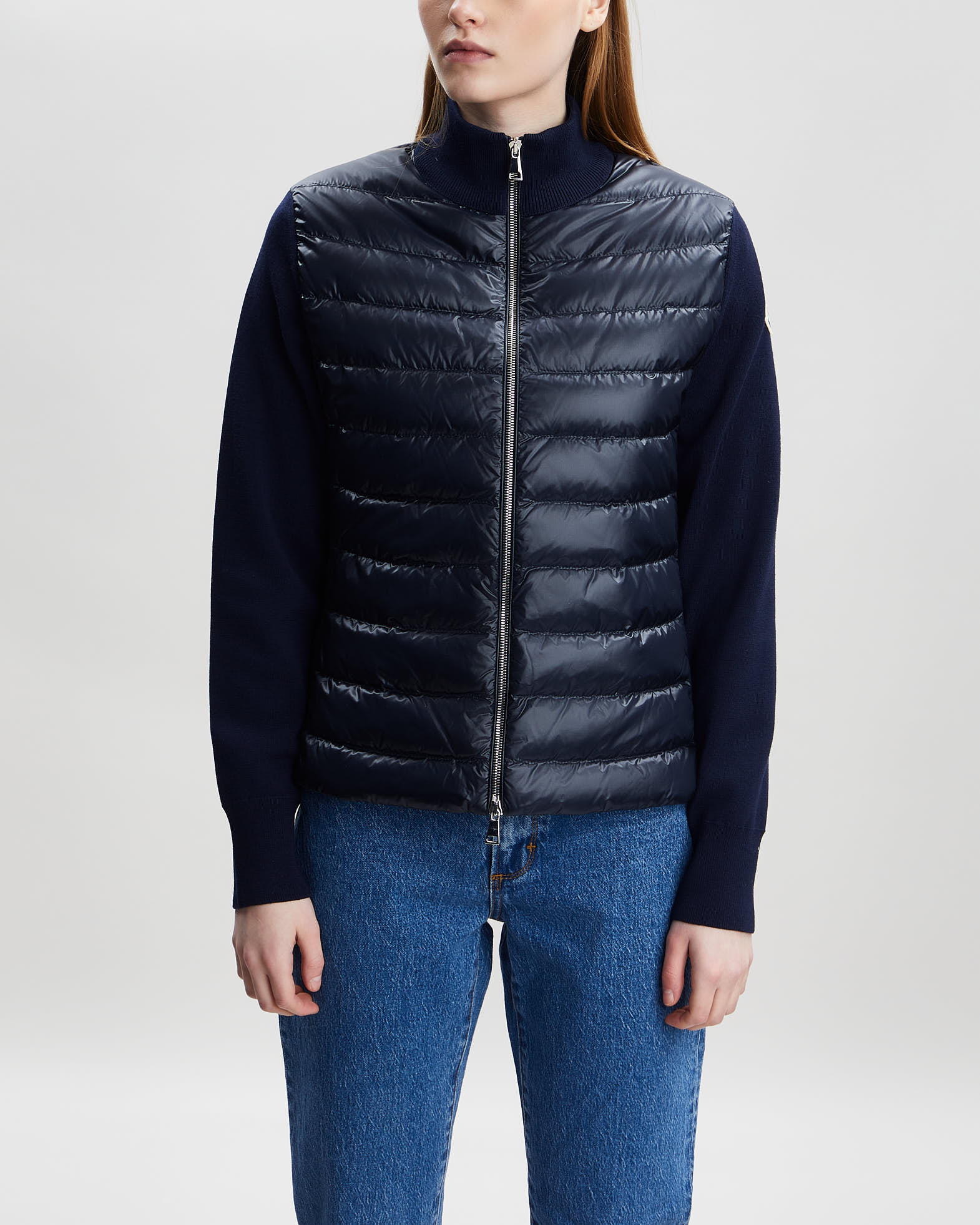 Image of Moncler Cardigan Padded Wool Tricot Navy