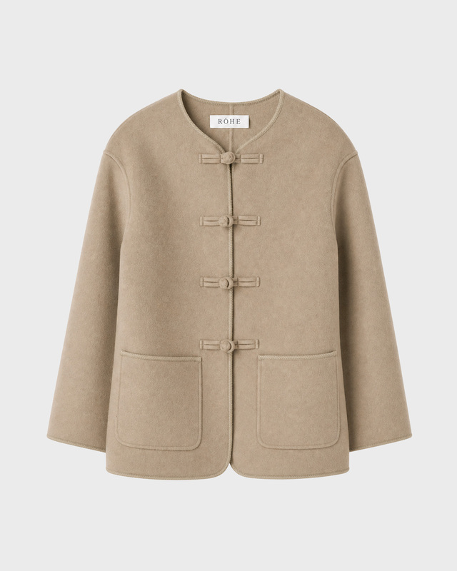 Jacket Double-Faced Wool Pankou Closure Desert