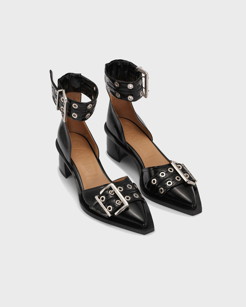 Feminine Buckle Open Cut Pump Naplack Svart 2