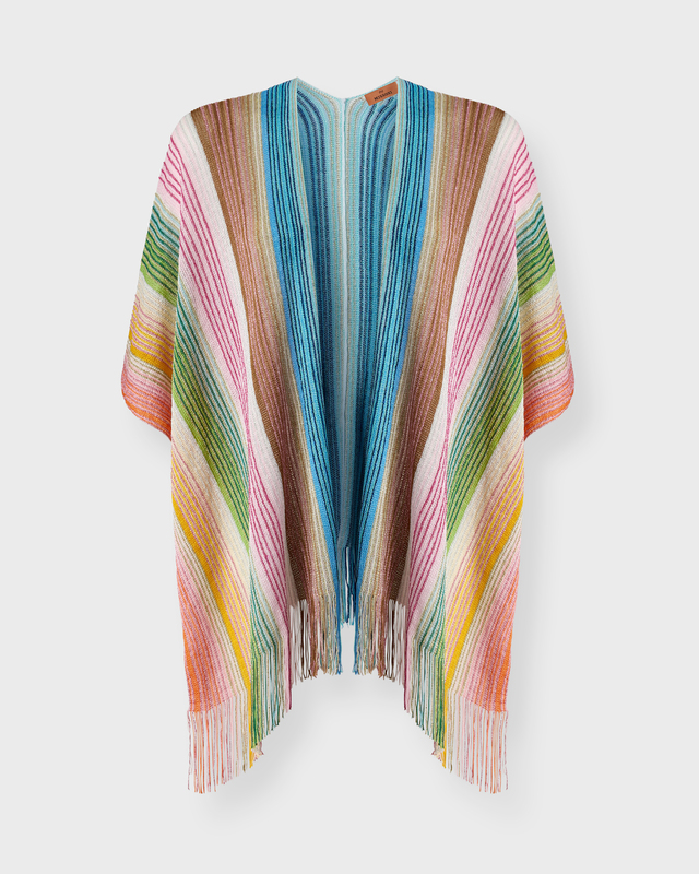 Poncho Striped Viscose-Blend Fringe Multicolor