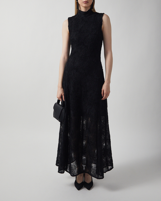 Dress Flower Mesh Maxi  Black