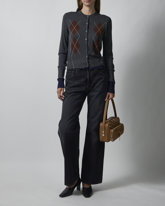 Cardigan Double-Layered Argyle Mørkegrå