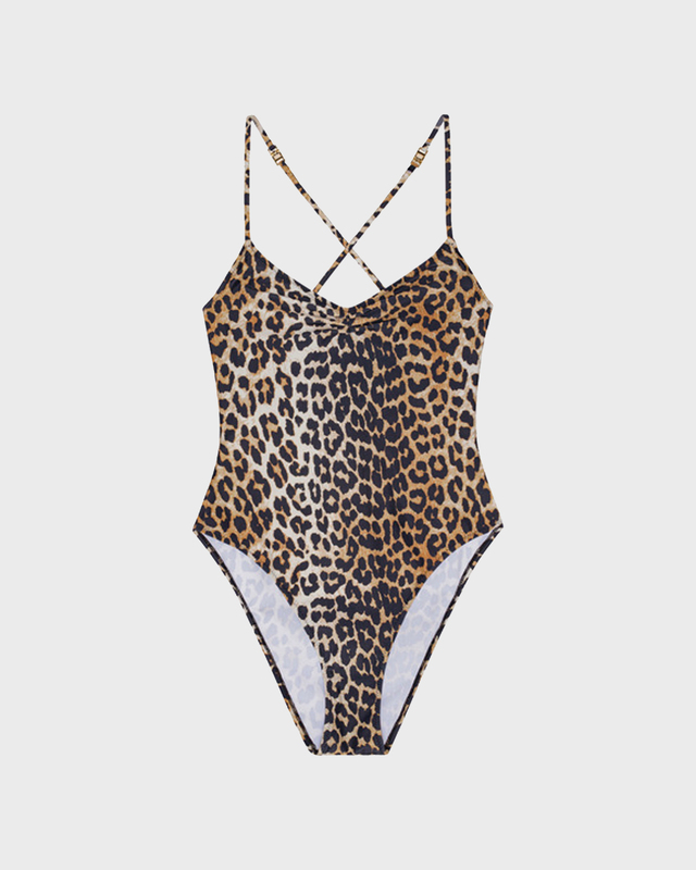 Ganni Swimsuit Printed V-neck Leopard 36