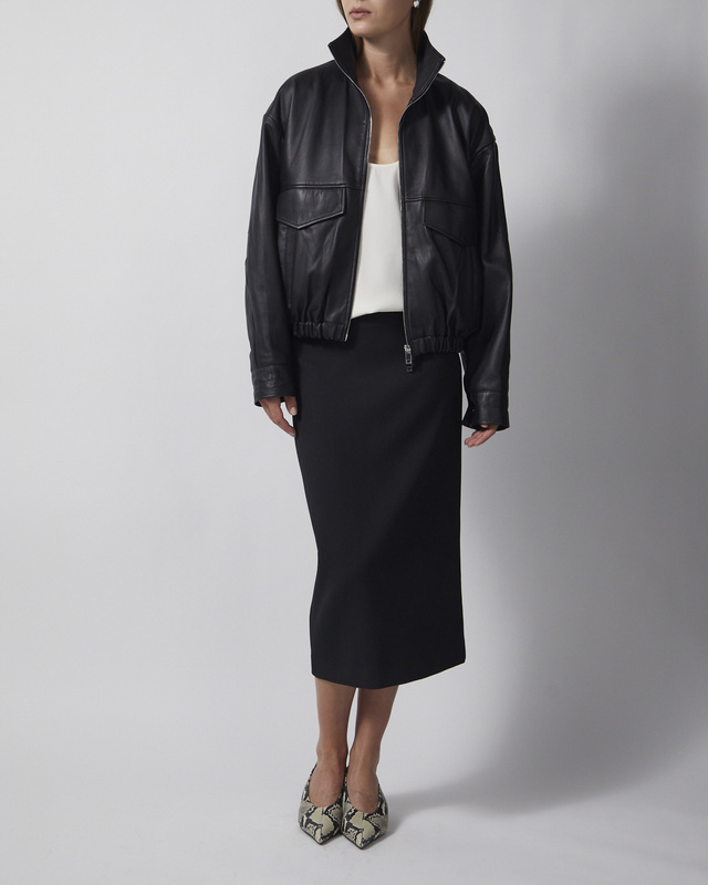 Jacka Leather Funnel Neck Svart