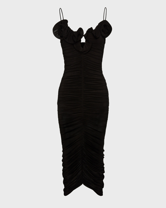 Magda Butrym Ruched ruffle midi dress Black FR 40 (EUR 38)