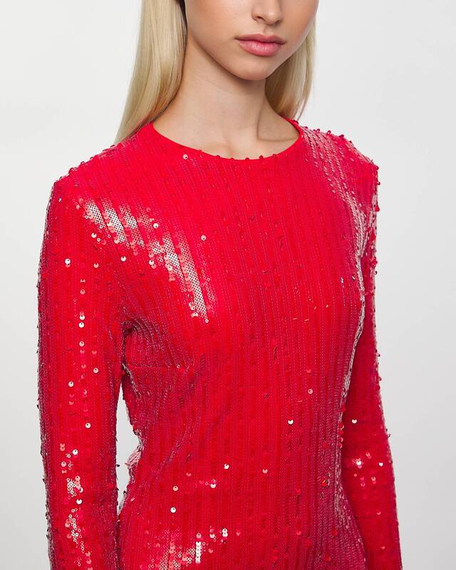 ROTATE Birger Christensen Dress Sequins Long Sleeve Mini  Röd 36