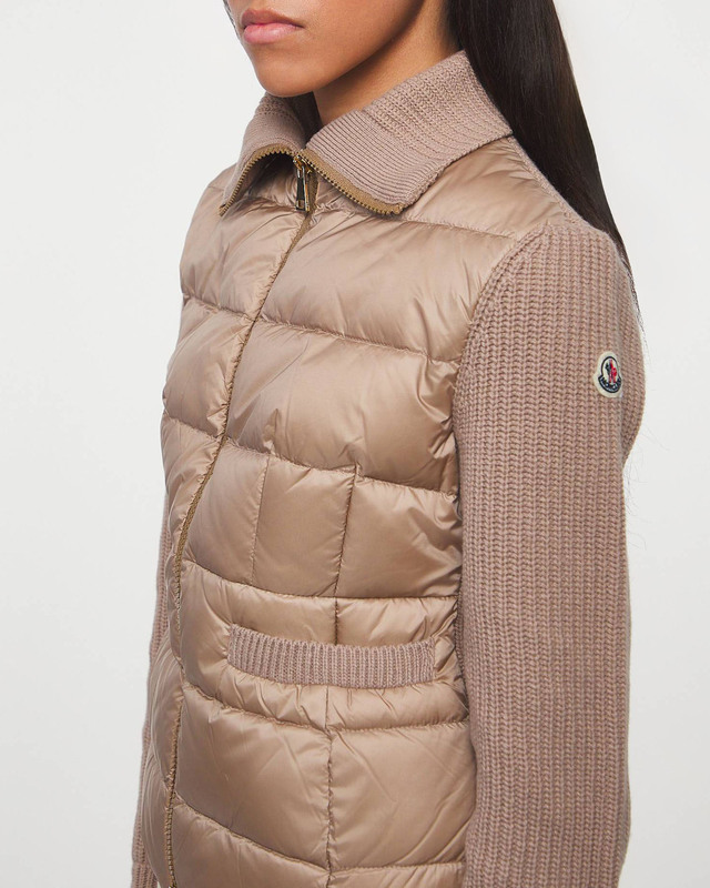 Moncler Cardigan Padded Wool Zip-Up Stone S