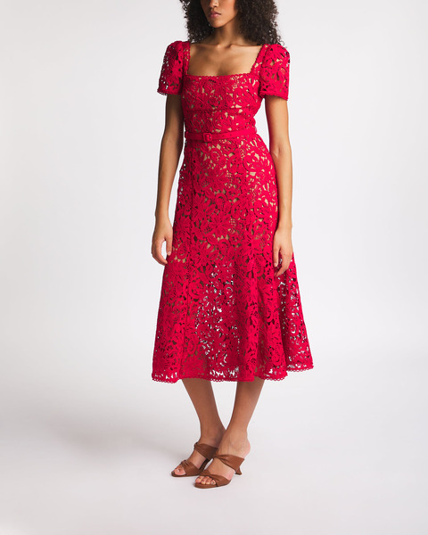 Dress Red Floral Lace Midi Red 2