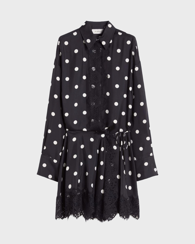 Dress Lace-Detail Polka Dot Mini Black