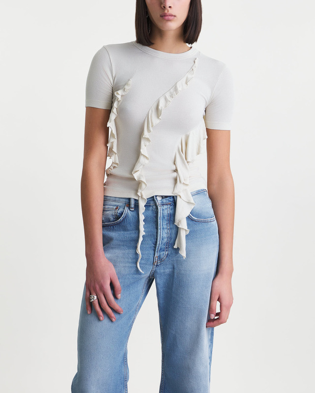 Acne Studios T-Shirt Ribbed Ruffle Ecru L