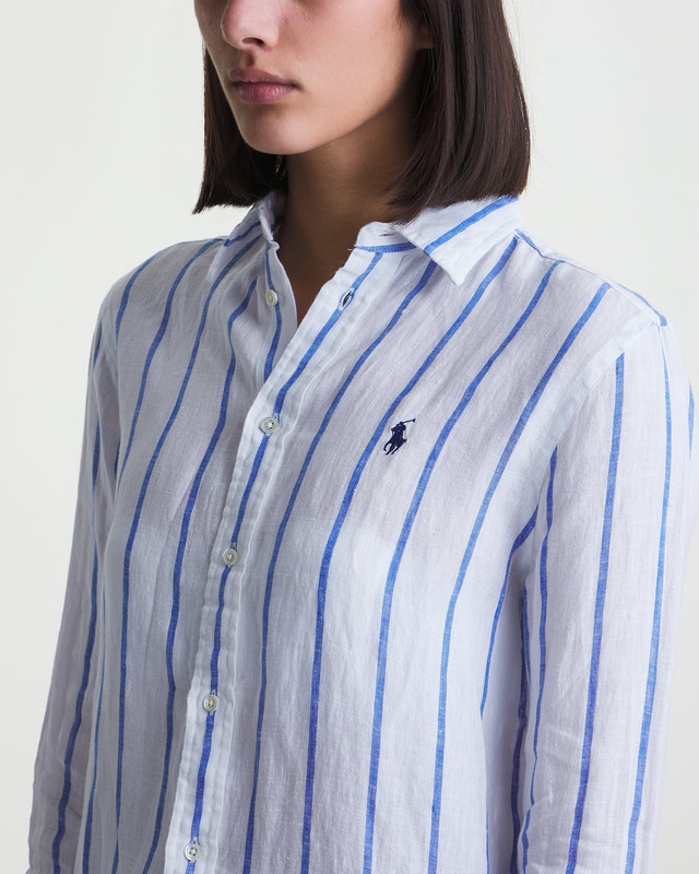 Polo Ralph Lauren Shirt Relaxed Long Sleeve Button Front Stripe White L