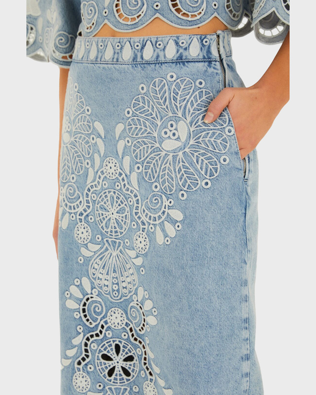 Nederdel Denim Richelieux Midi Denim