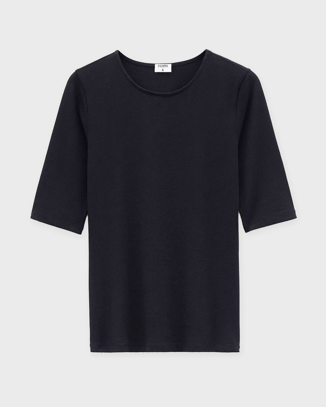 Filippa K T-Shirt Cotton Stretch Elbow Sleeve Black L