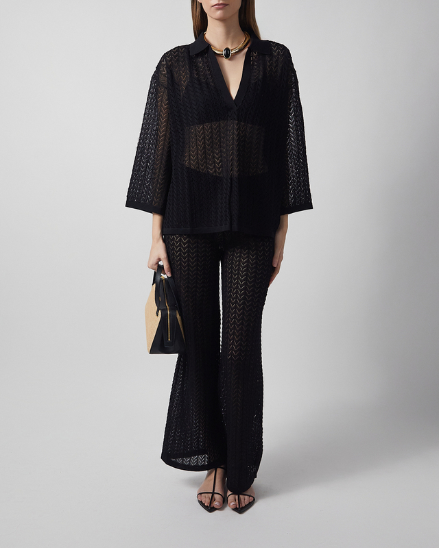Shirt Imene Pointelle Knitted Polo Black