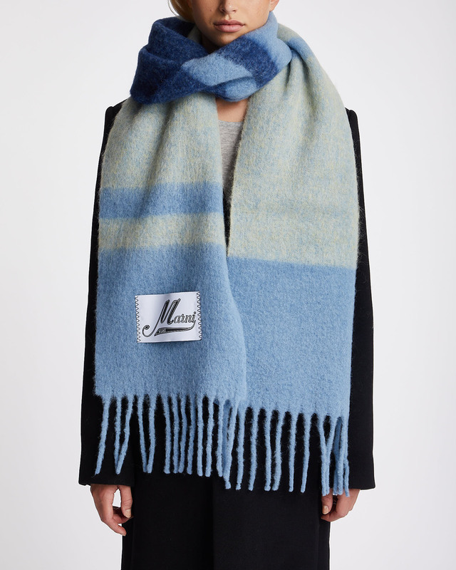 Marni Striped Brushed Alpaca Scarf Blue ONESIZE