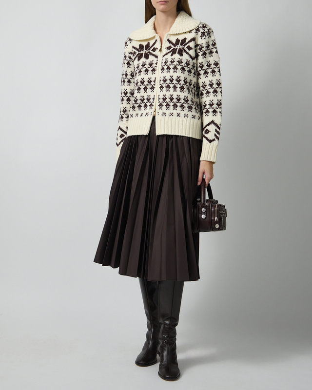 Cardigan Jacquard Sequin Zip-Up Light Beige