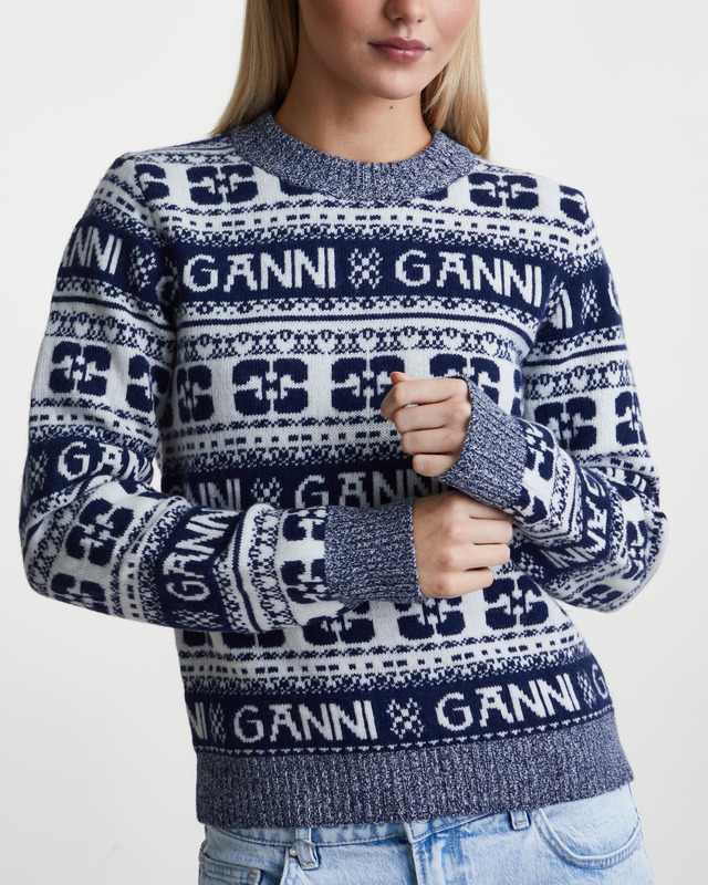 Ganni Sweater Logo Wool Mix Sky captain L