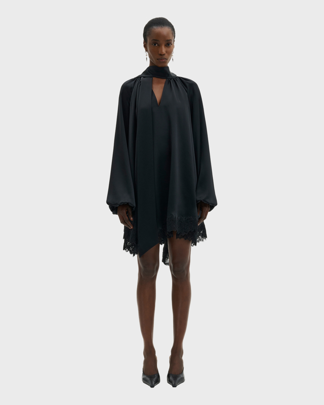 Miniklänning Norea Lace Hem Satin Mini Black