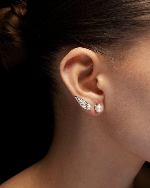 Earring Tiny Claw Pearl Ear Stud Silver