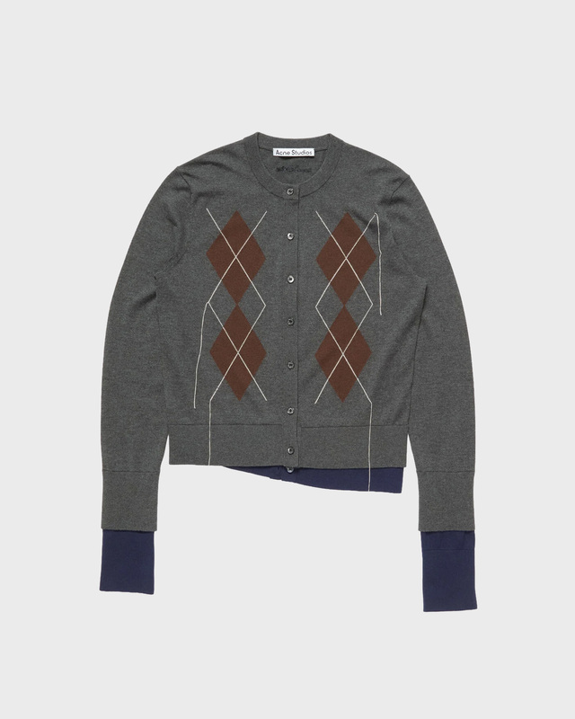 Cardigan Double-Layered Argyle Mørkegrå
