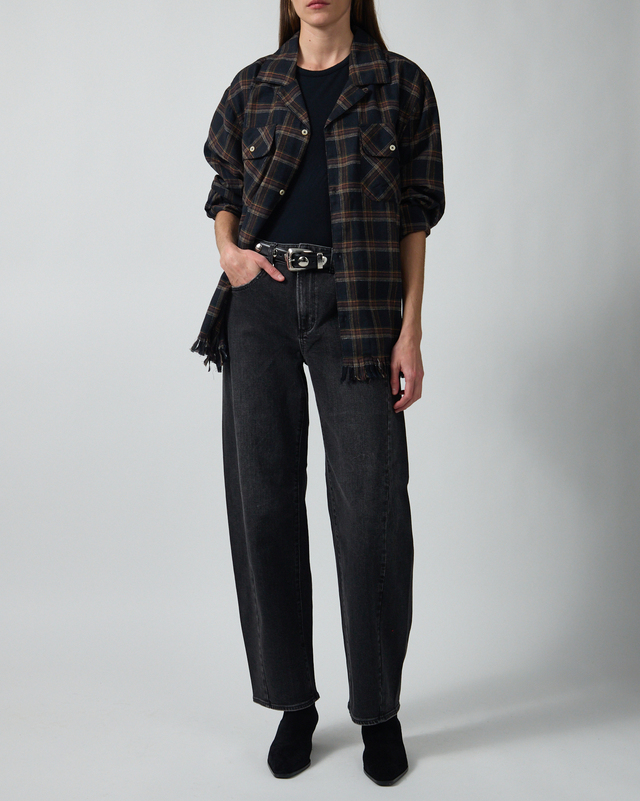 Skjorte Raw Cut Fringe Plaid Camp Navy
