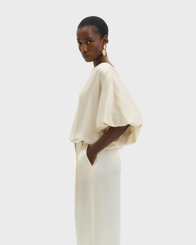 Bluse Havanna Boat-Neck Puff-Sleeve Pearl